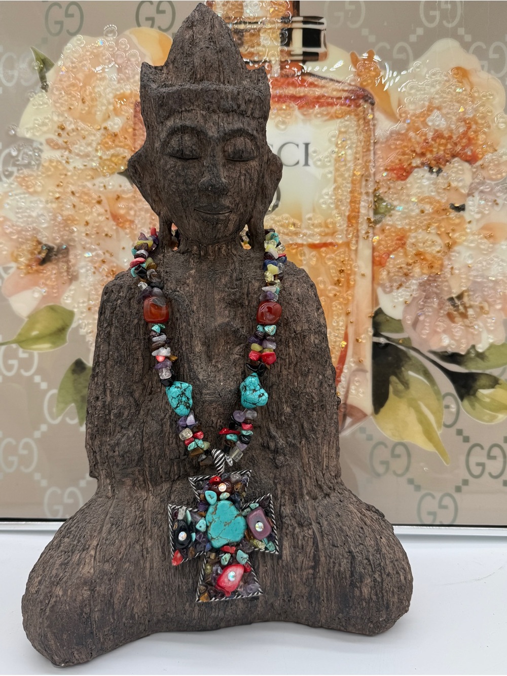 Multicolor Gemstone Maltese Chunky Cross Necklace